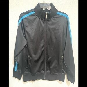 POINT ZERO COLLECTION black & blue vintage striped track jacket size large